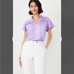 Ann Taylor Lilac Ruffle V-Neck Blouse